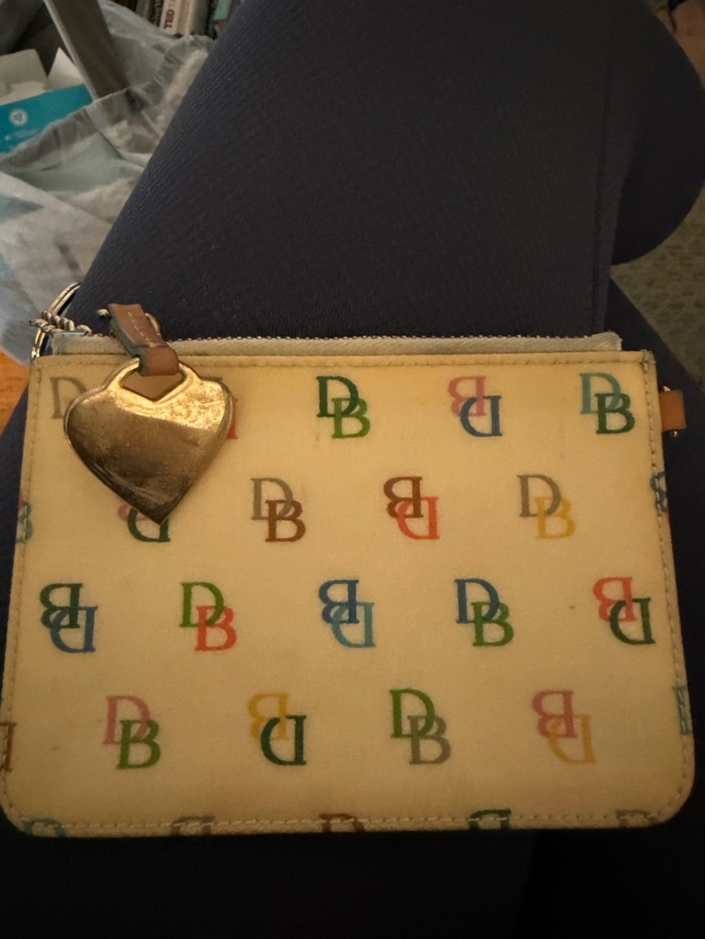 Dooney & Bourke Cream Wristlet with Multicolor DB Logo